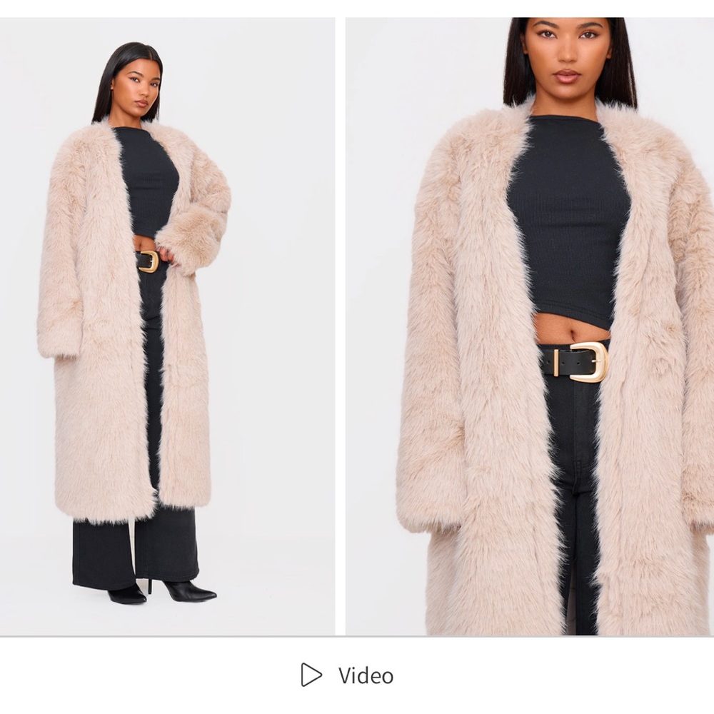 Stone Faux Fur Long Coat